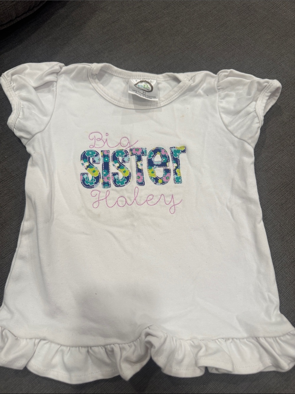 Big Sister Haley White Ruffle-Hem Kids Top 3T